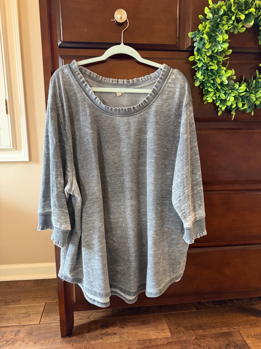 Jane and Delancey Soft Grey Ruffle-Trim Pullover